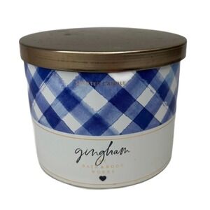 Bath & Body Works Gingham 3 Wick Candle Clean Fresh Freesia Peach Clementine